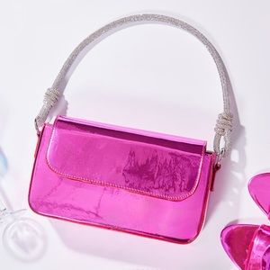 PLT Pink Metallic Diamante Knot Handle Shoulder Bag